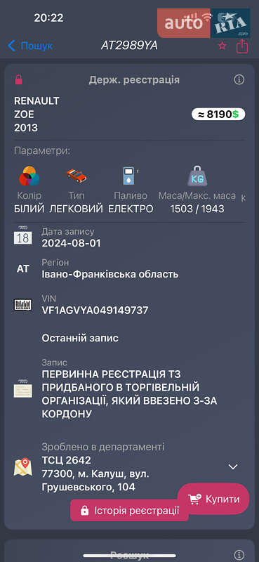 Хэтчбек Renault Zoe 2013 в Калуше