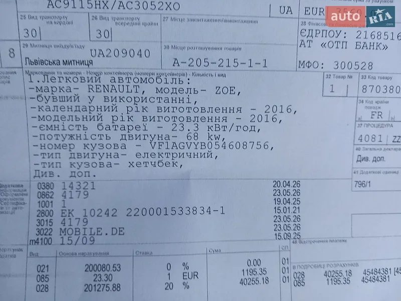 Хэтчбек Renault Zoe 2016 в Луцке документ