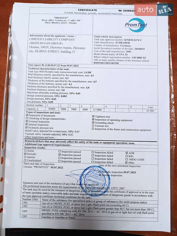 Цистерна полуприцеп Schrader Z-STA 24 2005 в Житомире