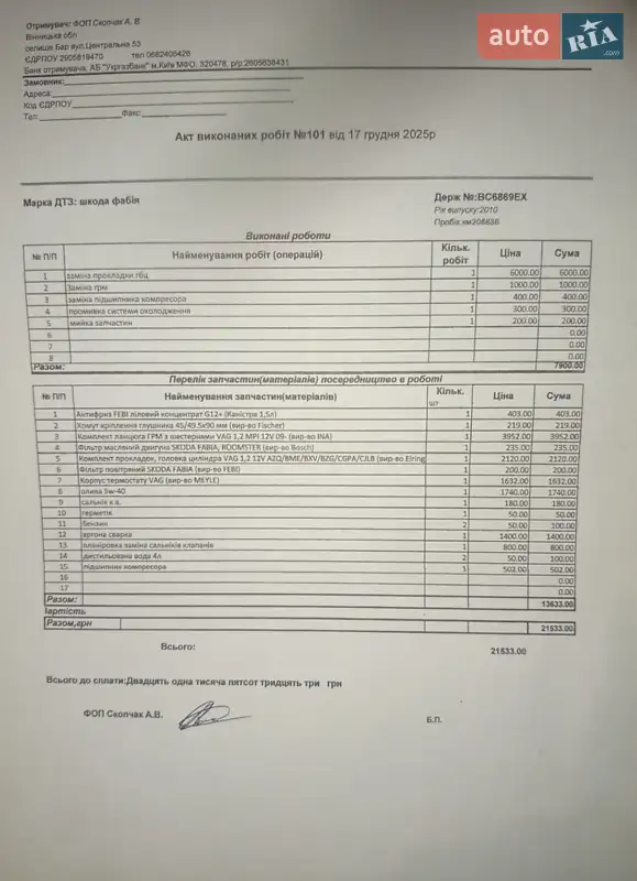 Хетчбек Skoda Fabia 2011 в Вінниці документ