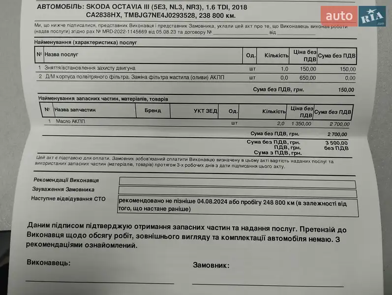 Универсал Skoda Octavia 2018 в Тальном документ
