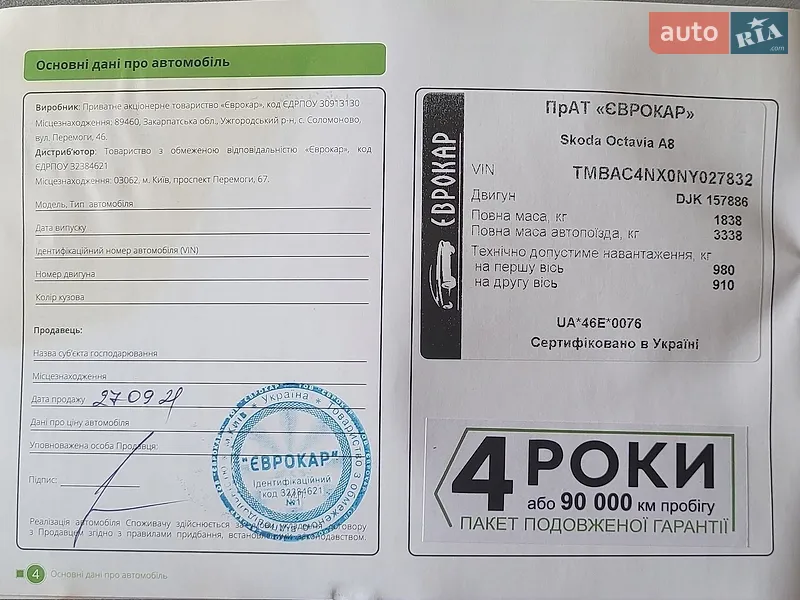 Лифтбек Skoda Octavia 2021 в Киеве документ