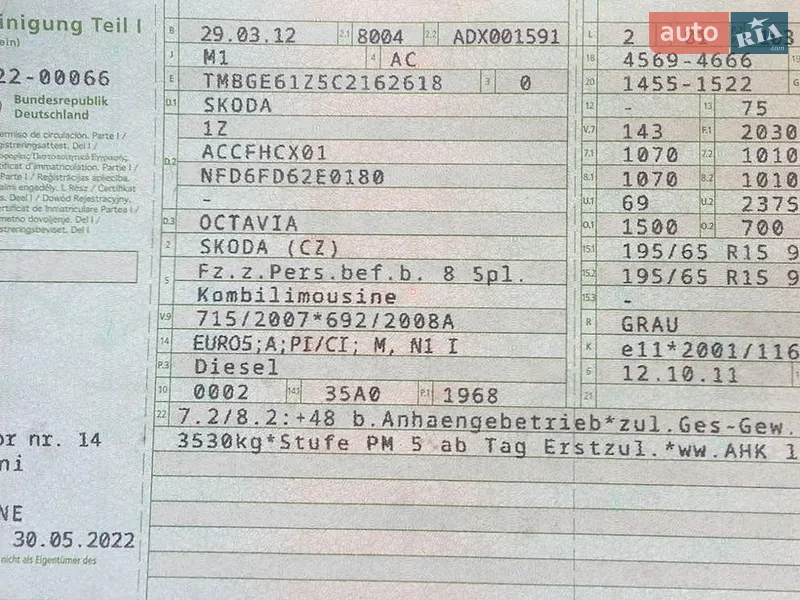 Skoda Octavia 2012 VIN TMBGE61Z5C2162618 фото оголошення 35 з 71