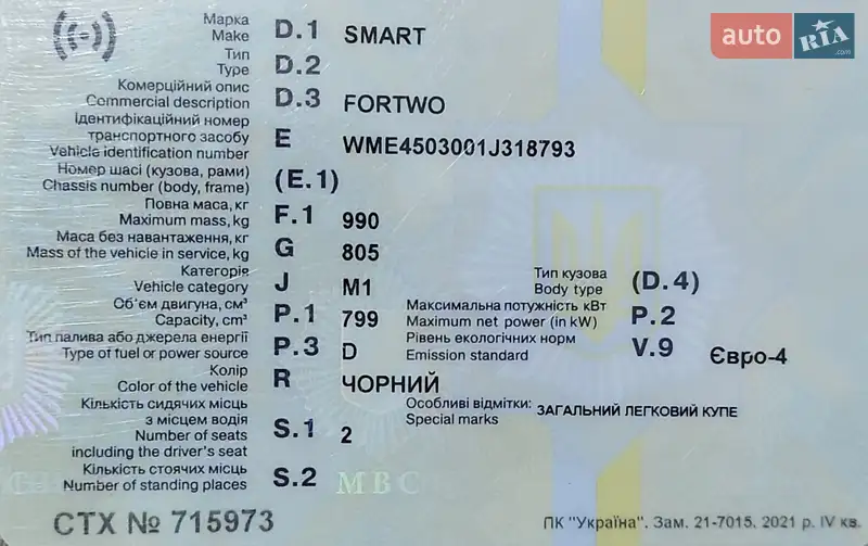 Купе Smart Fortwo 2007 в Буче документ 2 фото Купе Smart Fortwo 2007 в Буче документ