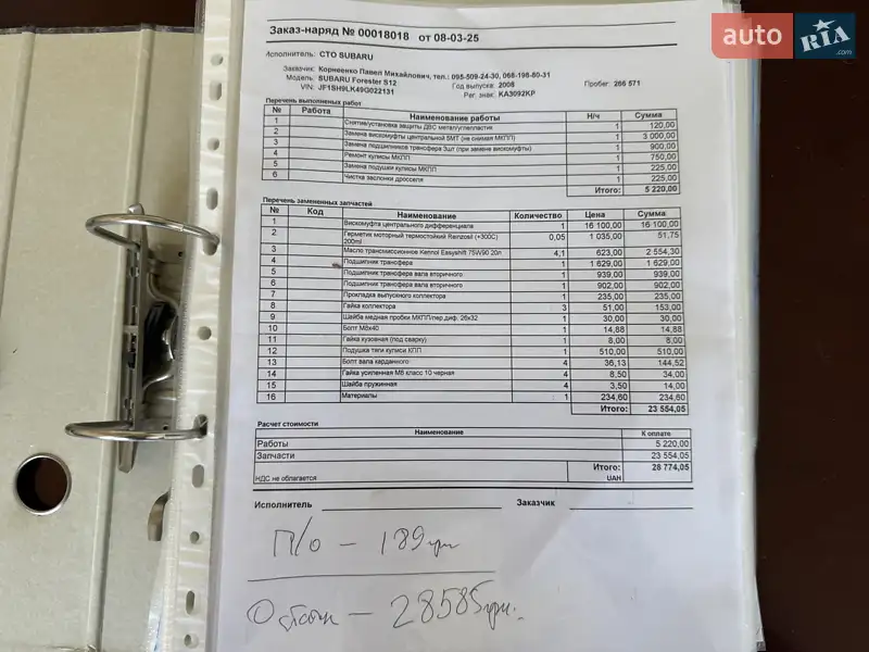 Внедорожник / Кроссовер Subaru Forester 2008 в Киеве документ