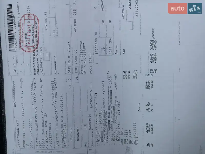 Внедорожник / Кроссовер Subaru Forester 2015 в Тернополе документ