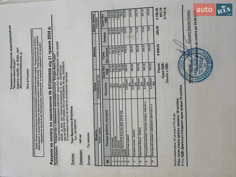 Седан Subaru Legacy 2010 в Киеве документ 3 фото Седан Subaru Legacy 2010 в Киеве документ