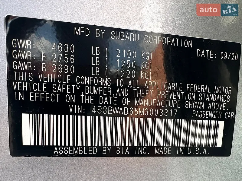 Subaru Legacy 2020 VIN 4S3BWAB65M3003317 фото оголошення 46 з 91