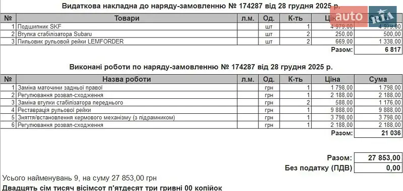 Универсал Subaru Outback 2010 в Киеве документ