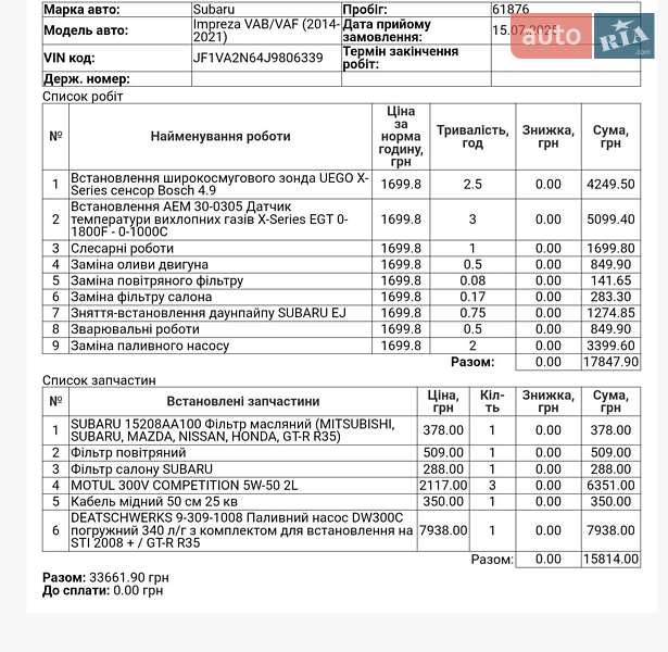 Седан Subaru WRX STI 2017 в Киеве