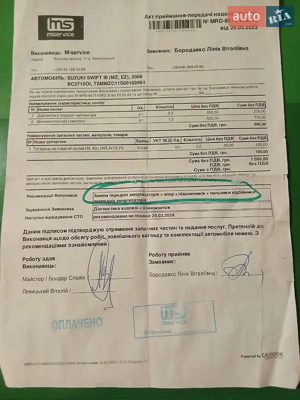 Хетчбек Suzuki Swift 2006 в Хмельницькому документ