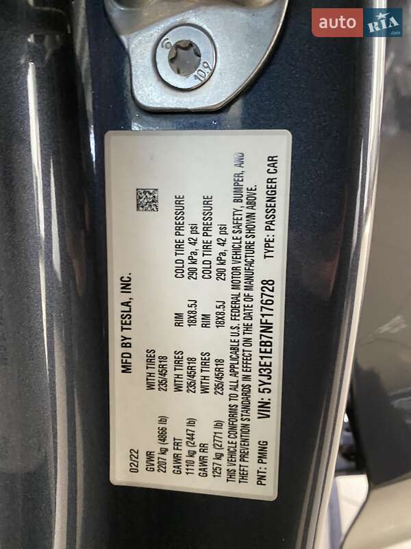 Седан Tesla Model 3 2022 в Одесі