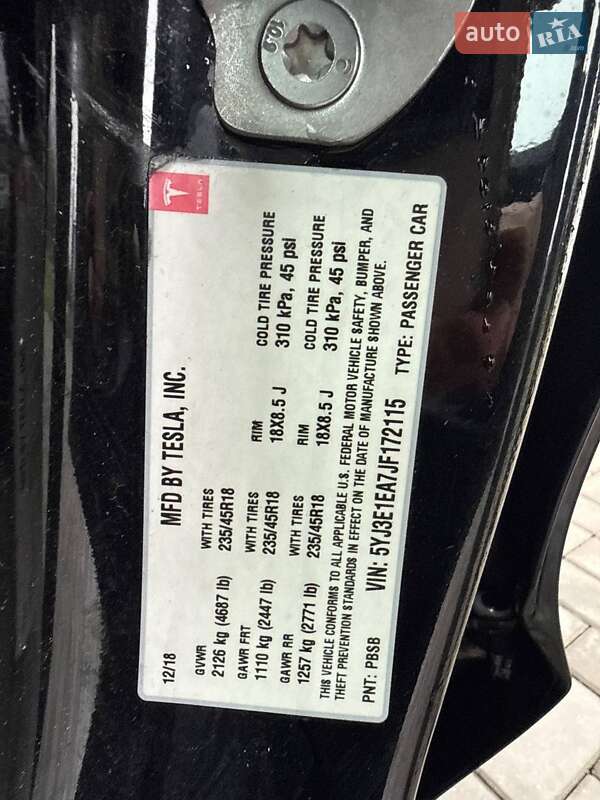Седан Tesla Model 3 2018 в Луцке фото 5 Седан Tesla Model 3 2018 в Луцке