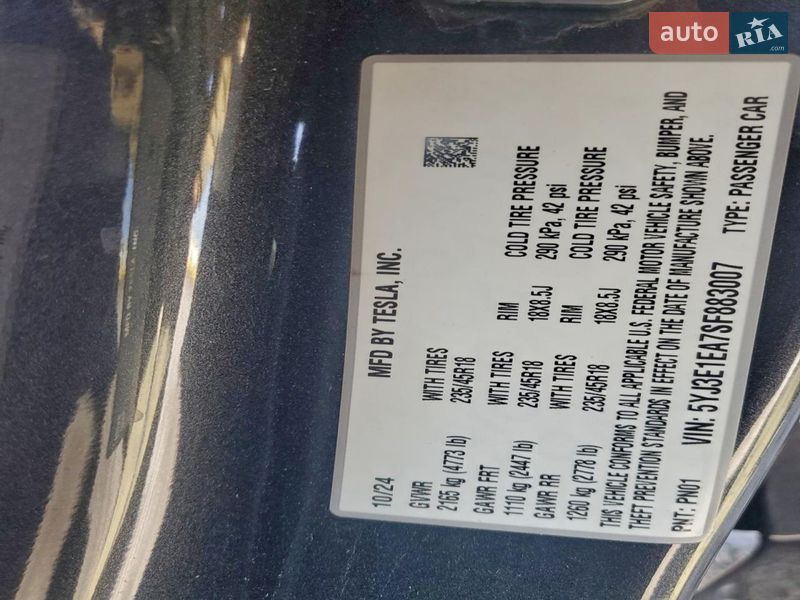 Седан Tesla Model 3 2025 в Одессе