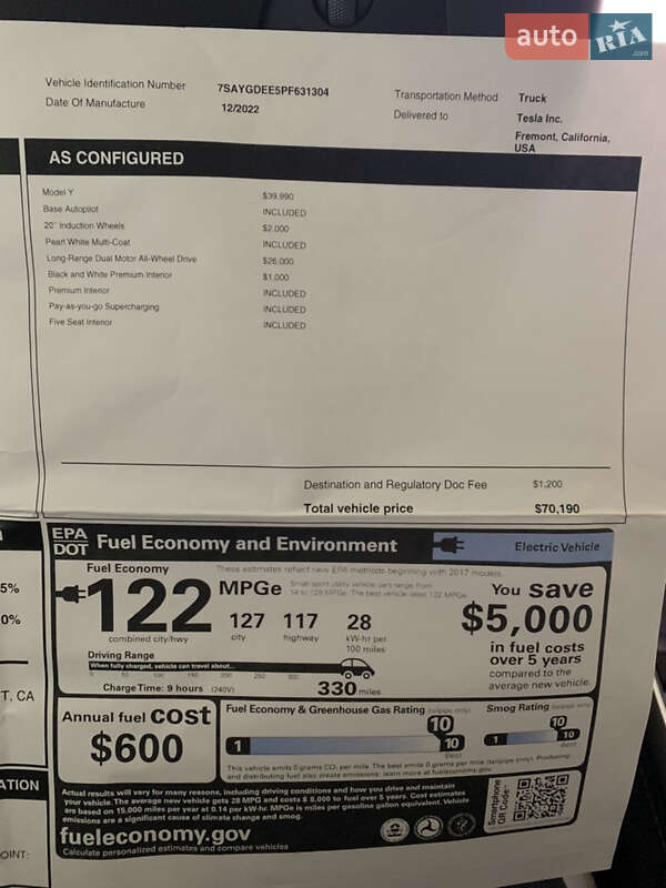 Позашляховик / Кросовер Tesla Model Y 2022 в Білій Церкві