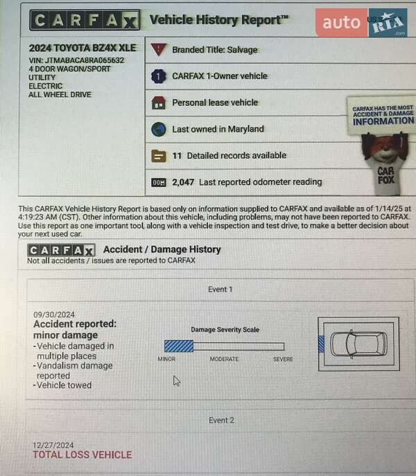 Внедорожник / Кроссовер Toyota bZ4X 2024 в Киеве