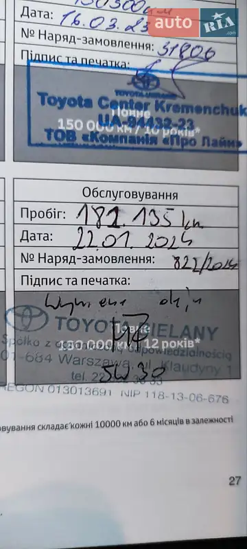 Седан Toyota Camry 2015 в Полтаві документ