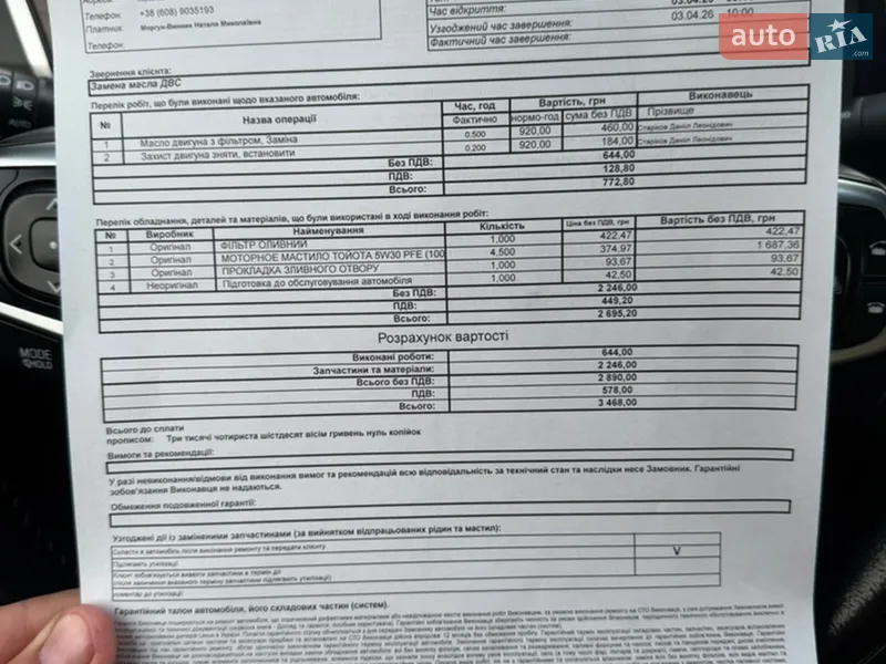 Седан Toyota Camry 2014 в Кривом Роге документ