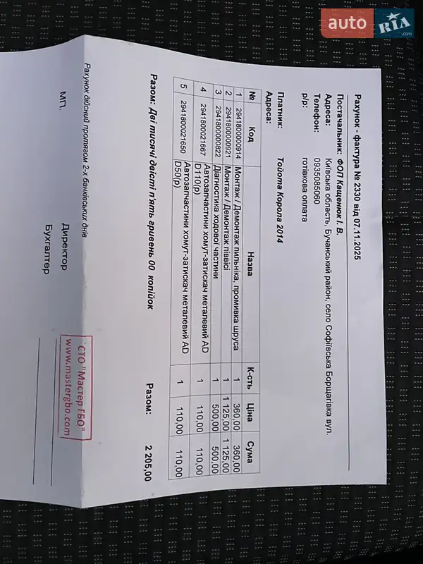 Седан Toyota Corolla 2014 в Києві документ