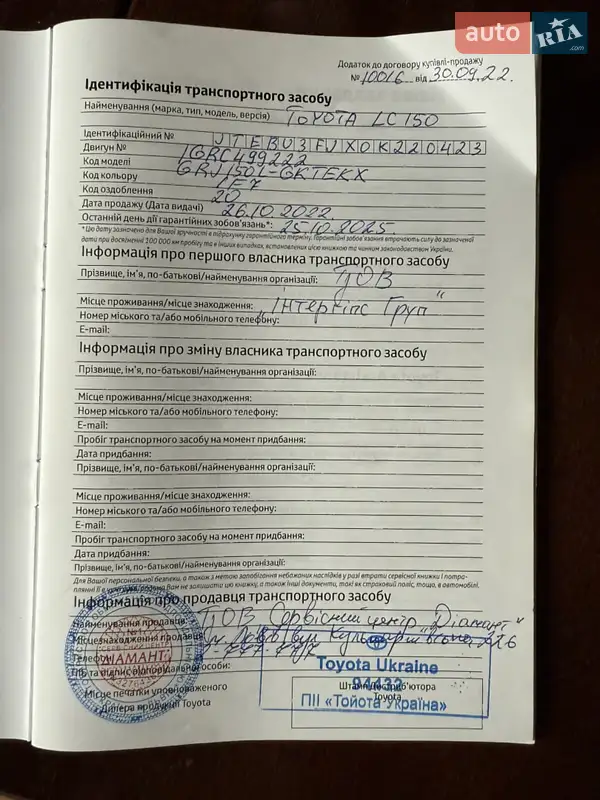 Внедорожник / Кроссовер Toyota Land Cruiser Prado 2022 в Тернополе документ 5 фото Внедорожник / Кроссовер Toyota Land Cruiser Prado 2022 в Тернополе документ