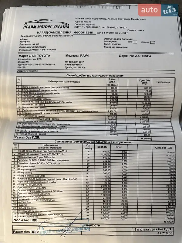 Позашляховик / Кросовер Toyota RAV4 2010 в Києві документ