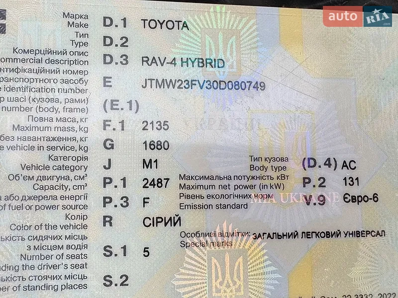 Внедорожник / Кроссовер Toyota RAV4 2021 в Ирпене документ 2 фото Внедорожник / Кроссовер Toyota RAV4 2021 в Ирпене документ