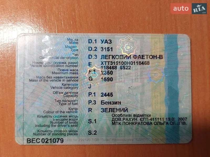 Позашляховик / Кросовер УАЗ 3151 1987 в Кривому Розі документ