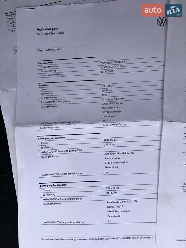 Хетчбек Volkswagen e-Golf 2019 в Камені-Каширському