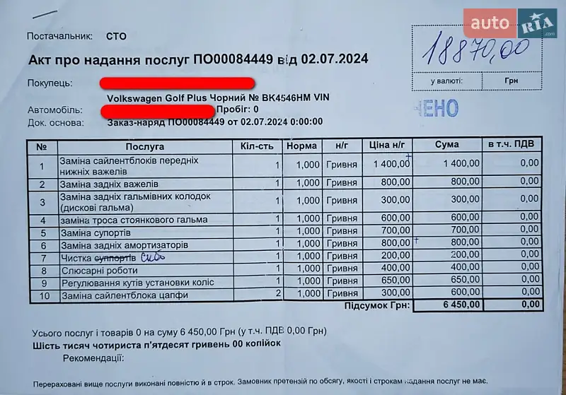 Хэтчбек Volkswagen Golf Plus 2007 в Ровно документ