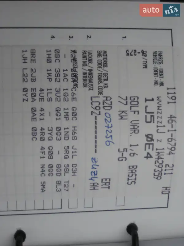 Универсал Volkswagen Golf 2001 в Ивано-Франковске документ