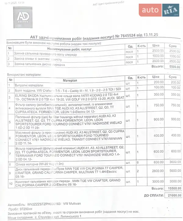 Мінівен Volkswagen Multivan 2022 в Луцьку документ 2 фото Мінівен Volkswagen Multivan 2022 в Луцьку документ