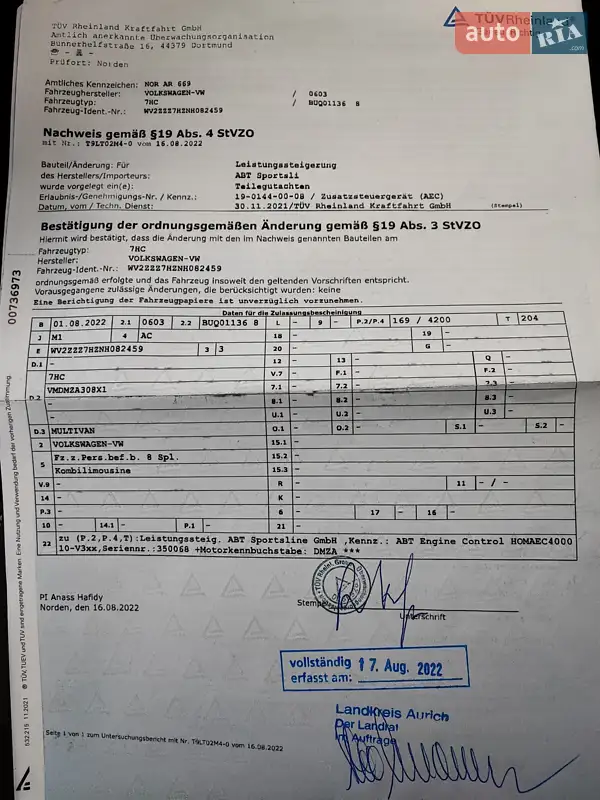 Минивэн Volkswagen Multivan 2022 в Черновцах документ