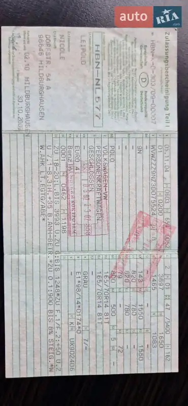 Хэтчбек Volkswagen Polo 2002 в Нежине документ