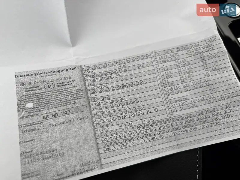 Внедорожник / Кроссовер Volkswagen Touareg 2021 в Ровно документ