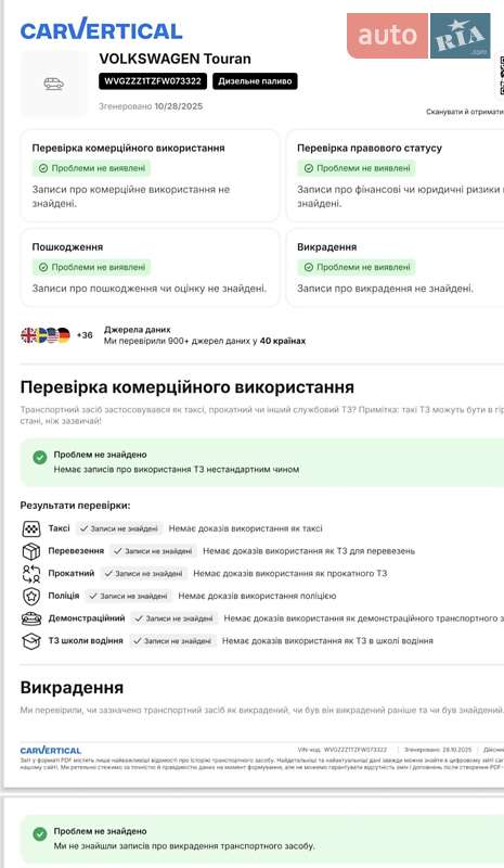 Минивэн Volkswagen Touran 2015 в Сваляве