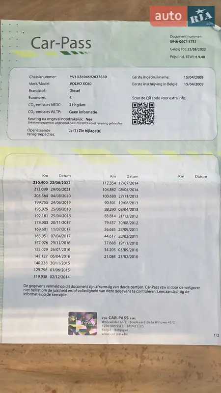 Внедорожник / Кроссовер Volvo XC60 2009 в Вишневце документ 2 фото Внедорожник / Кроссовер Volvo XC60 2009 в Вишневце документ