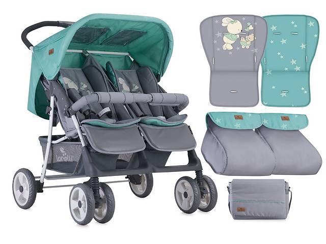 Детская коляска TWIN GREY&GREEN BUNNIES +MAMA BAG