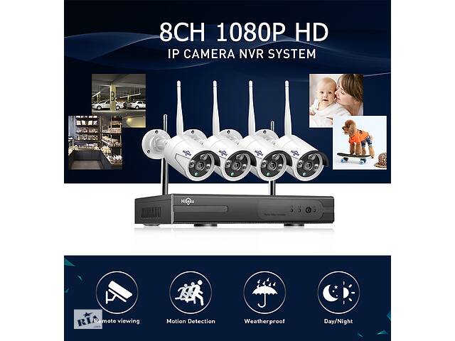 WIFI Комплект видеонаблюдения Hiseeu WNKIT-4HB612 FHD 4камеры+рег