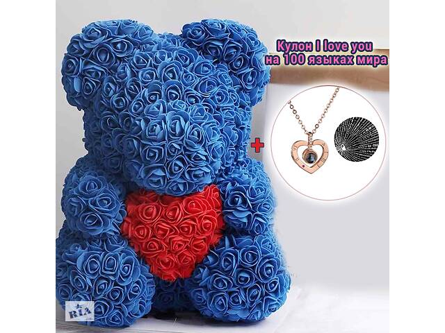 Мишка из роз с сердцем 40 см в подарочной коробке 3D Teddy Flower Оригинальный подарок девушке в подарочной упаковке...