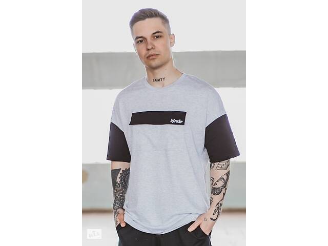 Футболка мужская спортивная Freedom серая с черным трикотажная Oversize SKL59-292667