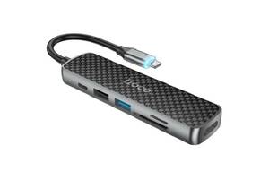 USB HUB Hoco HB24 Easy Type-C to HDMI+USB3.0+USB2.0+SD+TF+PD Metal Gray (Код товара:21475)