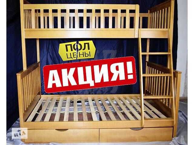 Кровать детская двухъярусная трехспальная трехместная Жасмин Олимп Олигарх деревянная со склада дешево