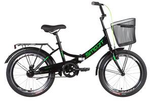 Велосипед ST 20" Formula SMART Vbr с багажником зад St, с крылом St, с корзиной St 2022 (черно-зеленый )