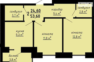 Продается 2-комнатная квартира 53.6 кв. м в Тернополе