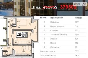 Продається 2-кімнатна квартира 74.9 кв. м у Рівному
