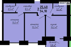 Продается 2-комнатная квартира 54.7 кв. м в Тернополе