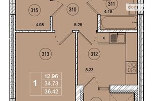 Продается 1-комнатная квартира 36.42 кв. м в Житомире