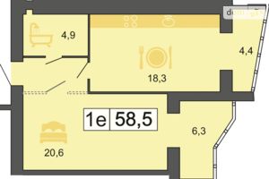 Продається 1-кімнатна квартира 59.1 кв. м у Дніпрі