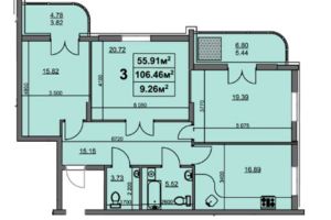 Продается 3-комнатная квартира 106.02 кв. м в Черкассах