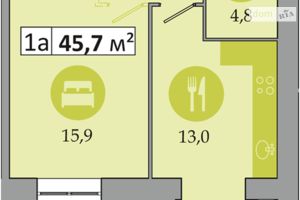 Продається 1-кімнатна квартира 45.7 кв. м у Дніпрі